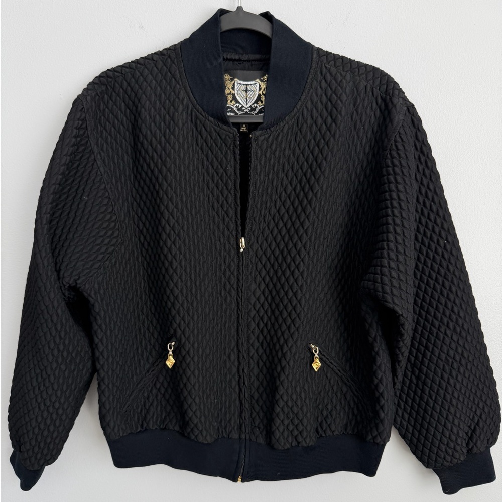 ST. JOHN Size M • Black Quilted Full Zip Jacket Coat.